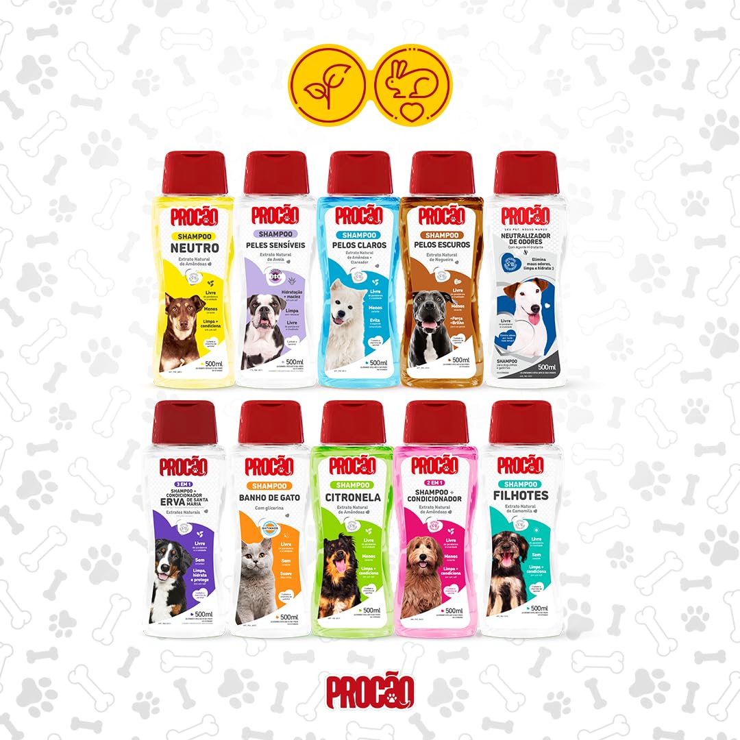 PROCÃO Shampoo Pelos Claros para cães e gatos 500 ml : Amazon.com